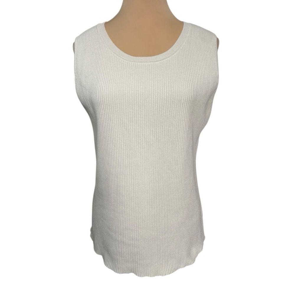 Halston Heritage Cream Ribbed Knit Tank Top Sleeveless Shell XL EUC